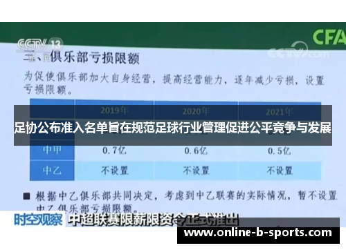足协公布准入名单旨在规范足球行业管理促进公平竞争与发展