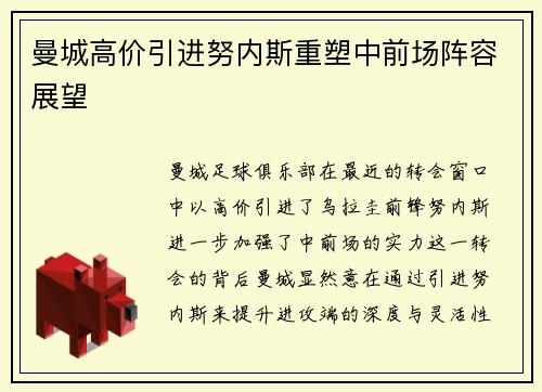曼城高价引进努内斯重塑中前场阵容展望 曼城高价引进努内斯重塑中前场阵容展望
